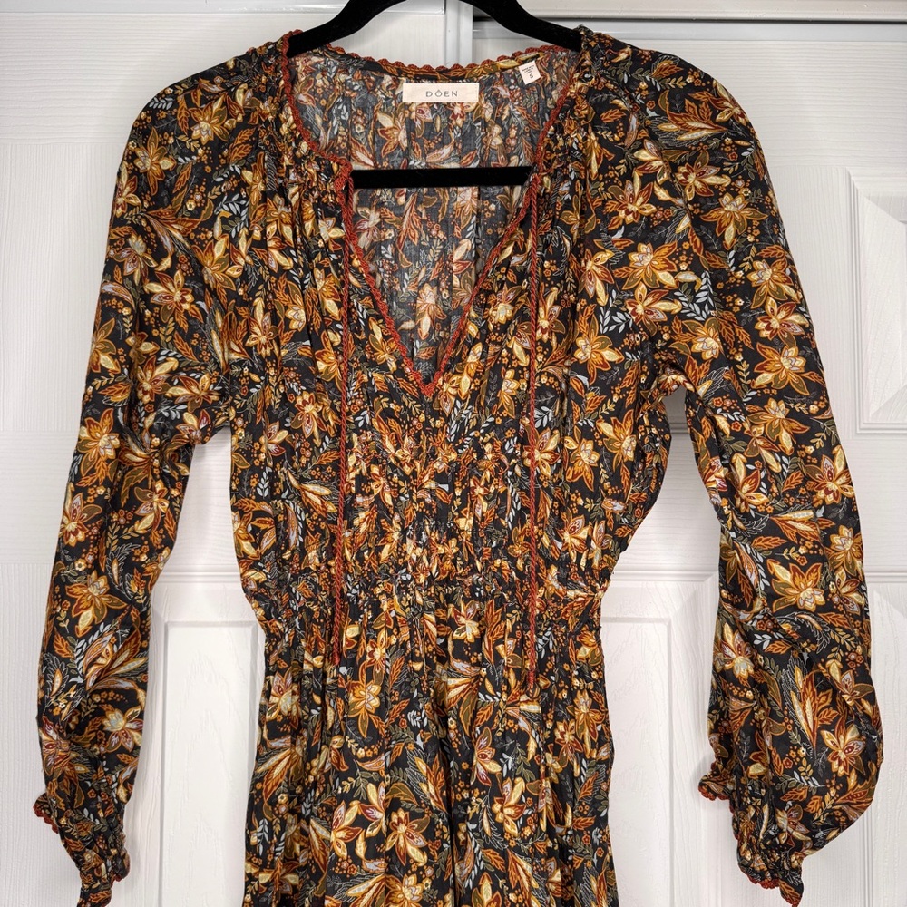 Dôen Delfina Dress in Noir Narcissus Floral Print Size Small 100% Organic Cotton